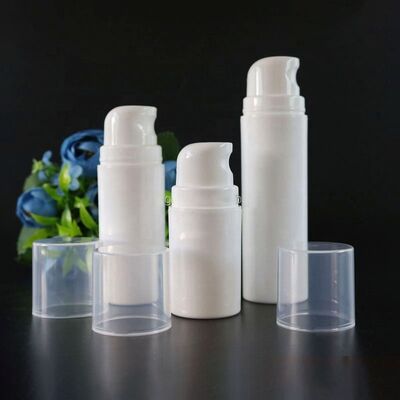 অনন্য সাদা প্রসাধনী প্যাকেজিং 50ml বৃত্তাকার প্লাস্টিকের বায়ুবিহীন বোতল
