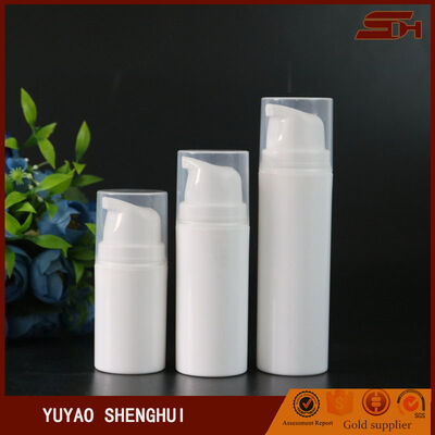 অনন্য সাদা প্রসাধনী প্যাকেজিং 50ml বৃত্তাকার প্লাস্টিকের বায়ুবিহীন বোতল