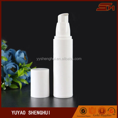 অনন্য সাদা প্রসাধনী প্যাকেজিং 50ml বৃত্তাকার প্লাস্টিকের বায়ুবিহীন বোতল