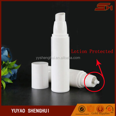 অনন্য সাদা প্রসাধনী প্যাকেজিং 50ml বৃত্তাকার প্লাস্টিকের বায়ুবিহীন বোতল
